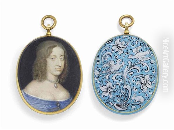 Christina (1626-1689), Queen Of Sweden, In Blue Off-the-shoulders Dress With Gem-set Brooch At Corsage, Pearl Necklace, Fair Curling Hair - view 1