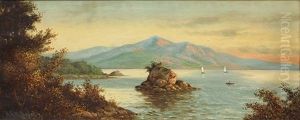Mountain Lake Boating Scenes With Figures (2 Works) by Astley David Middleton Cooper