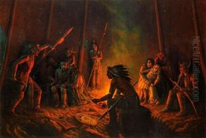 Frontiersman And His Daughter Held Captive Inside Indian Tent by Astley David Middleton Cooper