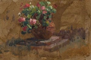 Still Life Of Terracotta Pot With Flowers by Colin Campbell Cooper