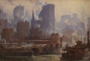The Wall Street Ferry Slip (the Ferries, New York) by Colin Campbell Cooper