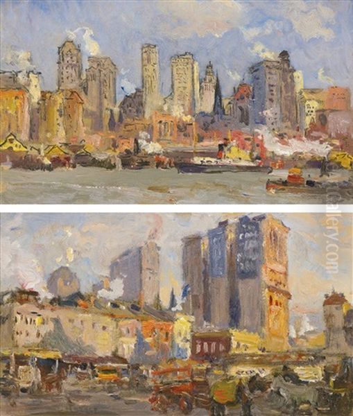 New York From The Pennsylvania Railroad Ferry & West Street Near The Courtland Ferries: A Pair Of Works - view 1