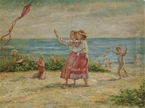 Children Flying Kites At The Seashore - view 1