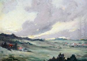 Houses In Atmospheric Landscape by Colin Campbell Cooper