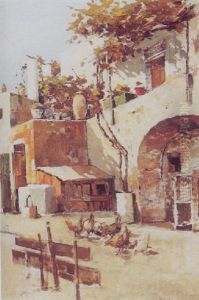 Courtyard Feeding by Colin Campbell Cooper