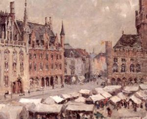 Market Day, Grand Palace, Bruges by Colin Campbell Cooper