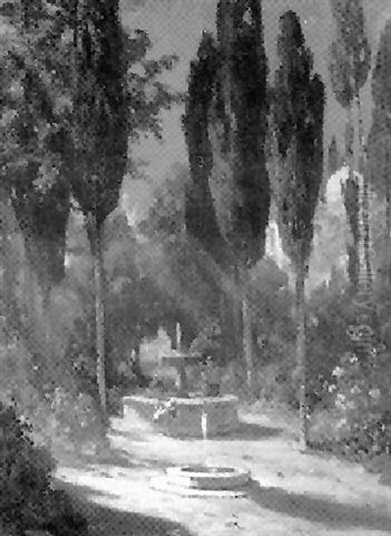 A Garden Fountain In The Moonlight - view 1