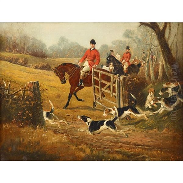 Huntsmen With Hounds Passing Through The Rail Gate - view 1