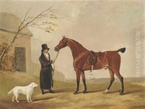 A Bay Hunter With His Groom by Edwin Cooper
