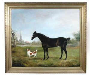 A Dark Bay Hunter And A King Charles Spaniel Before Acle Church, Norfolk