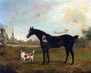 Horse And Spaniel In Landscape by Edwin Cooper