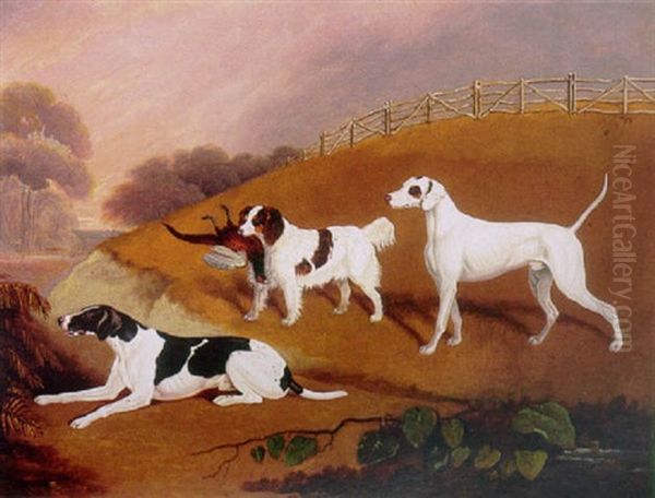 Three Games Dogs With A Pheasant In A Landscape - view 1