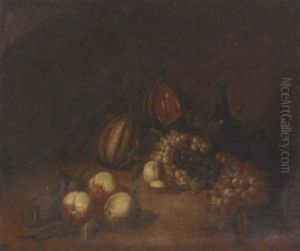 Grapes, Melons, Peaches, Figs, A Walnut And A Wine Bottle by Joseph Teal Cooper