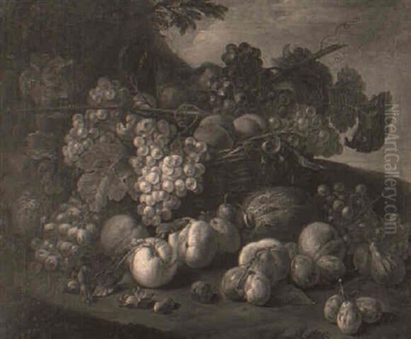 Still Life With Fruit And A Basket On A Bank - view 1
