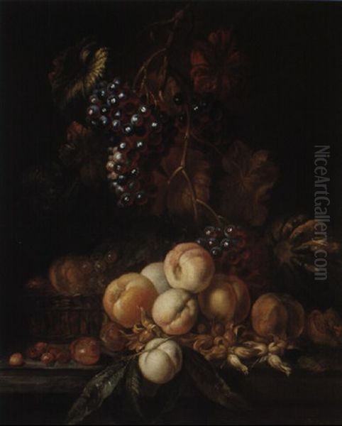 Still Life Of Fruit On A Stone Ledge - view 1