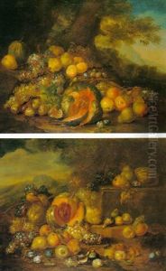 Still Lives Of Fruit, With Melon, Figs, Grapes,    Pears And Apples by Joseph Teal Cooper