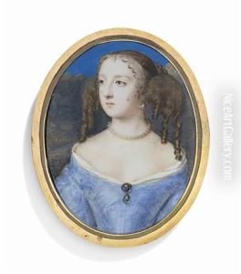 A Young Lady Traditionally Called Lady Alington, Nee Elizabeth Tollemache (d. 1671), In Blue Silk Dress With Gem-set Brooch At Corsage, Wearing A Pearl Necklace And Earrings, Her Hair Dressed In Ringlets