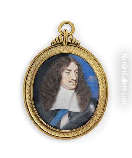 King Charles Ii (1630-1685), In Silvered Gilt-studded Armour, White Lace Lawn Collar, Wearing The Blue Sash Of The Order Of The Garter - view 1