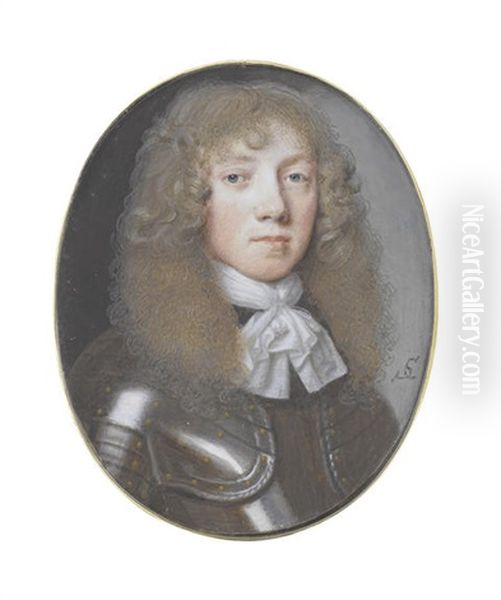 A Young Gentleman, Wearing Armor With Brass Studs And Twisted Trim To The Gardbrace And White Lace Edged Cravat Tied With A Thin White Thread - view 1