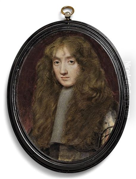 A Young Gentleman, In Gilt-studded Armour, Falling Lace Lawn Collar, Long Curling Fair Hair; Red-brown Background - view 1