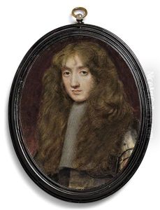 A Young Gentleman, In Gilt-studded Armour, Falling Lace Lawn Collar, Long Curling Fair Hair; Red-brown Background