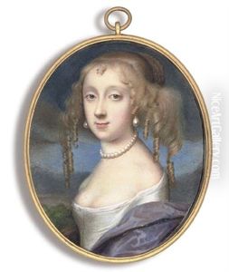A Young Lady, In Low-cut White Dress, Purple Cloak Draped Over Her Left Arm