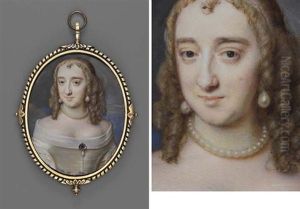 Lady Marsham In Low-cut White Dress With White Underslip, Jewelled Drop-pearl Pendant At Corsage