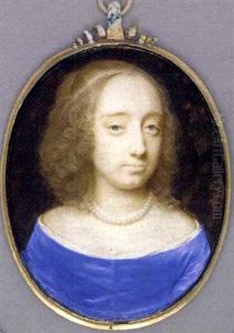 A Young Lady (bridget Cromwell?) In Blue Dress With White Underdress, Pearl Necklace, Her Light Brown Hair Dressed In Ringlets by Samuel Cooper