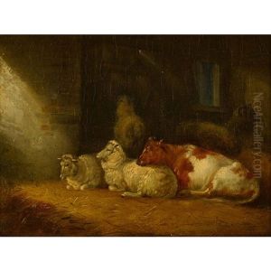 Cattle In A Barn by Thomas Sidney Cooper