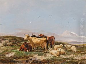 Cattle And Sheep By The Coast by Thomas Sidney Cooper