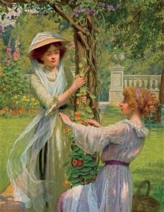 Young Women In A Flower Garden by W. Savage Cooper
