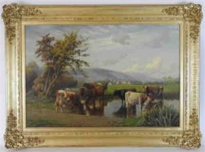 Cattle Watering In A Stream by William Sidney Cooper