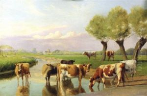Canterbury Meadows - With Cattle To Foreground by William Sidney Cooper