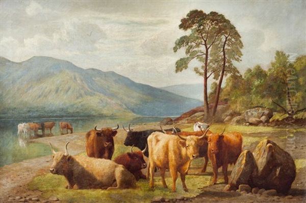 Cattle Watering At A Riverbank - view 1