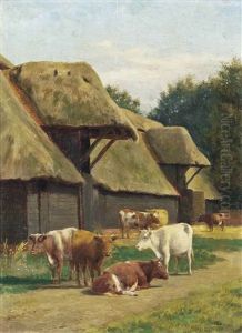 Cattle Grazing Before A Barn Cattle Grazing Before A Barn