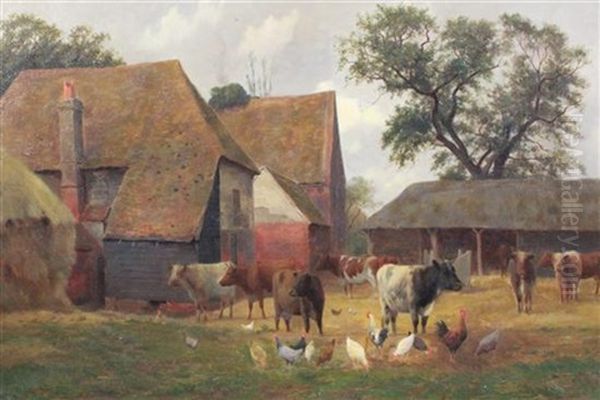 Cattle And Poultry In A Farmyard - view 1