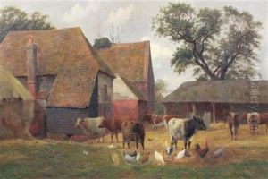 Cattle And Poultry In A Farmyard