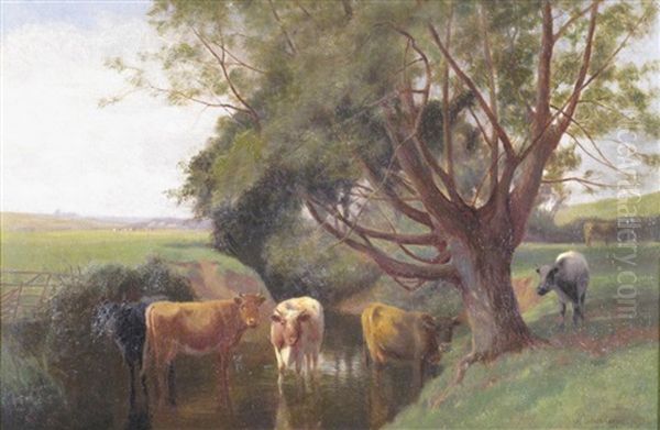 Cattle In A Water Meadow (sheep On A Moor; Pair) - view 1