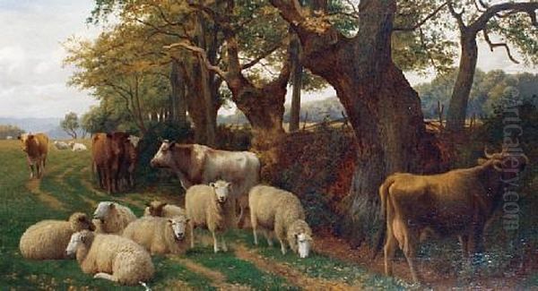 Cows And Sheep On A Country Lane - view 1