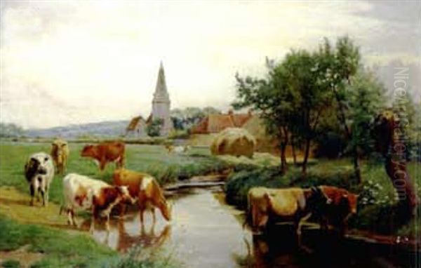 Rural Scene With Cattle Watering - view 1