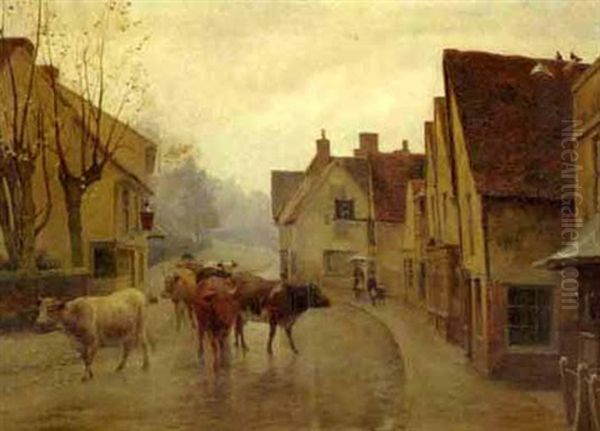 A Street Scene With A Herdsman And Cattle - view 1