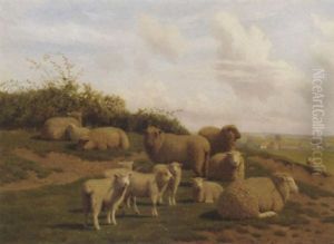 Sheep Resting In An Extensive Landscape by William Sidney Cooper