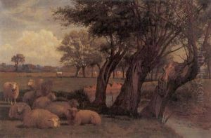 Cattle And Sheep Resting Near A River Cattle And Sheep Resting Near A River