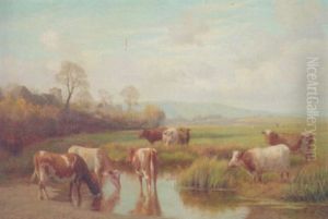 Cattle Watering Before A Village by William Sidney Cooper
