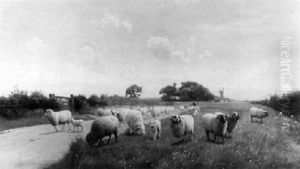 Herne-mill-kent. Schafer Mit Seiner Herde Auf Der Weide by William Sidney Cooper