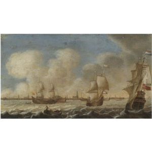 Dutch Shipping Off The Coast Of Amsterdam by Pieter Coopse