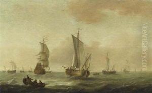Fischer In Einem Ruderboot Vor Vielen Segelschiffen Fischer In Einem Ruderboot Vor Vielen Segelschiffen