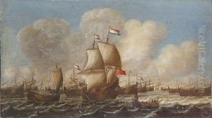 A Dutch Fishing Fleet In Choppy Waters by Pieter Coopse