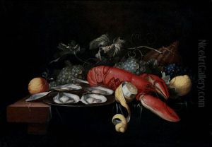 Still Life With Lobster, Fruit And Oysters On A Table by Alexander Coosemans