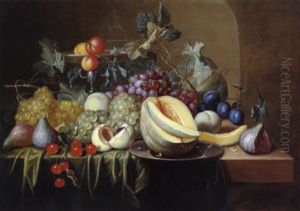 Stilleben Mi Weintrauben, Melone, Pfirsichen Und Anderen Fruchten Sowie Einer Silbernen Tazza